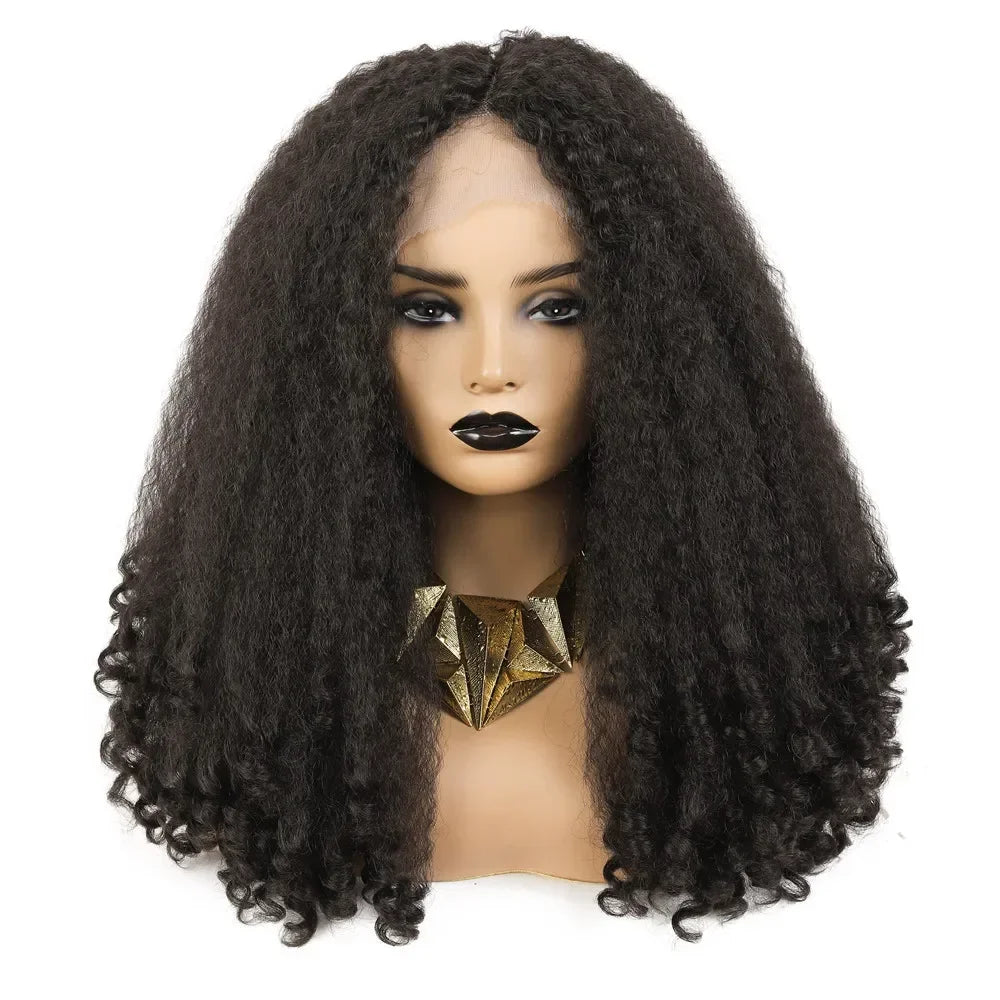 20-Inch Curly Lace Front Wig – Natural Brown Medium-Length Wig for Daily Wear