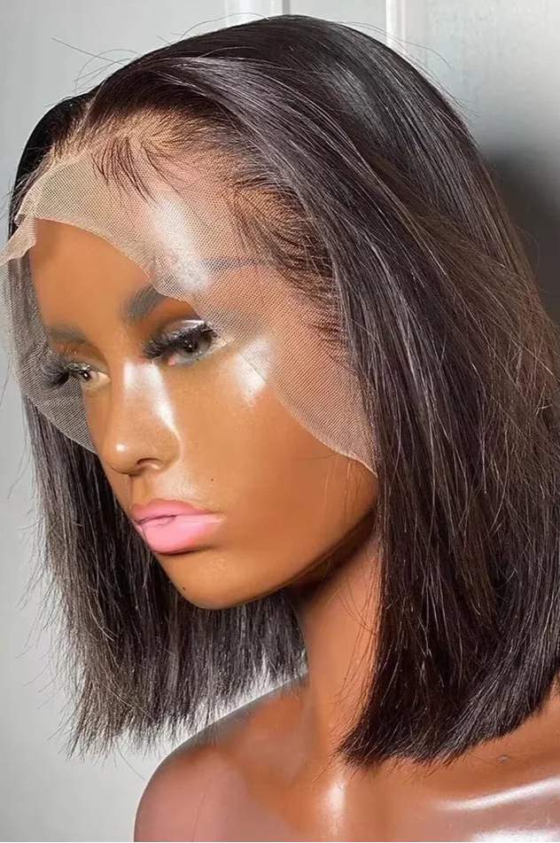 Straight Lace Front Wig – Short Length (4-16 Inch), Transparent Swiss Lace, 100% Human Hair