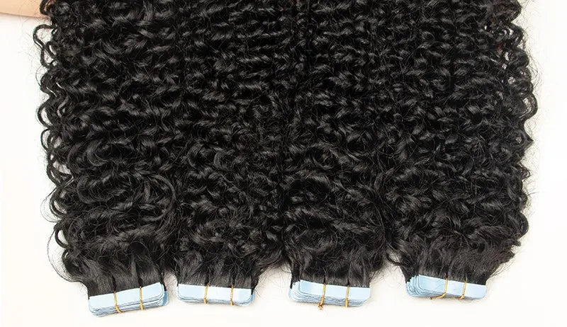 Premium 100% Human Hair Tape-In Extensions – Silk Straight, Body Wave, Kinky Curly, Water Wave | 12-26 Inch, 20-80 Pieces