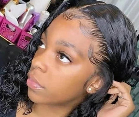 Short Deep Wave Peruvian Lace Front Wig – 4-16 Inches, Transparent Swiss Lace, Remy Human Hair