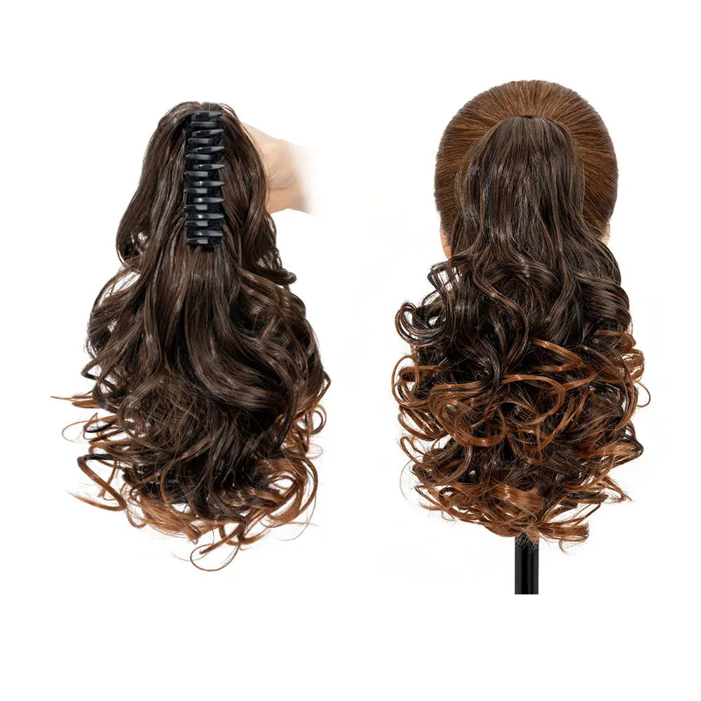 14-Inch Natural Curly Clip-In Hair Extensions – High-Quality Synthetic Fiber in Piano Colors