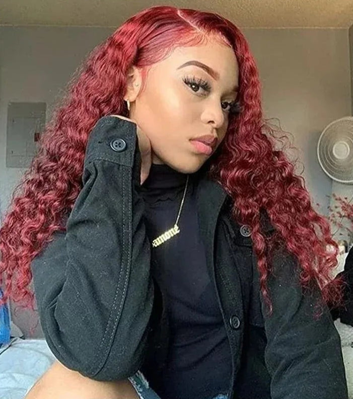 Long Deep Wave Hair Lace Front Wig – 26+ Inches, Transparent Lace, Lace Part Style