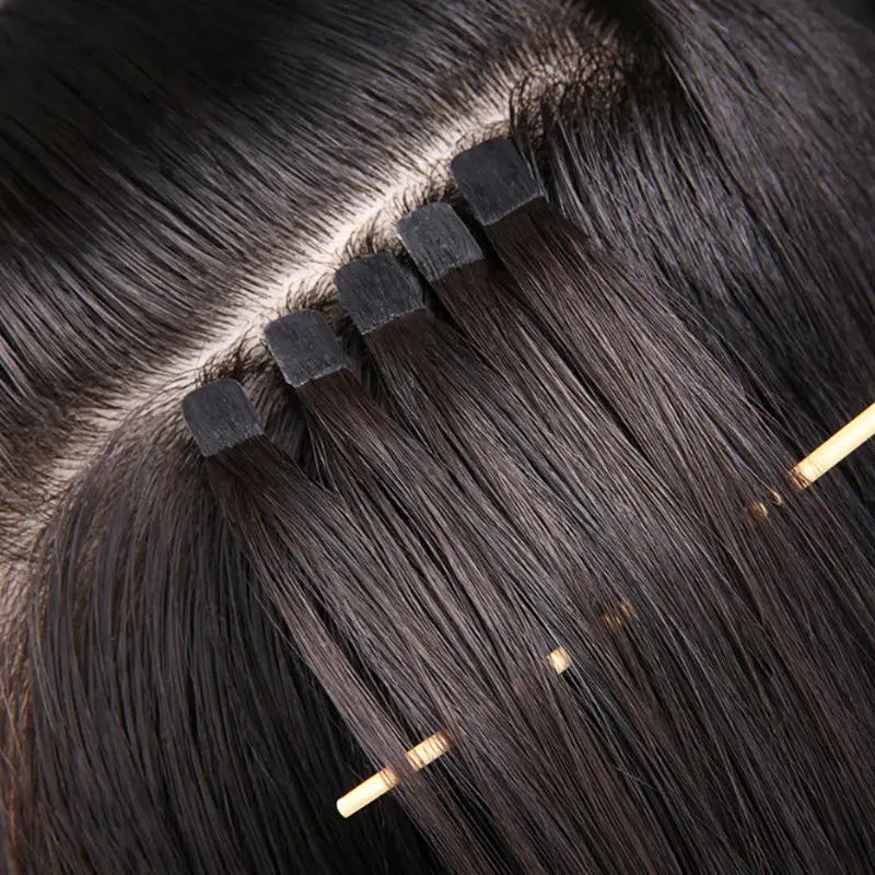 Mini Tape-In Hair Extensions - 100% Straight Natural Hair | Tiny Interface, Lightweight & Easy DIY Installation