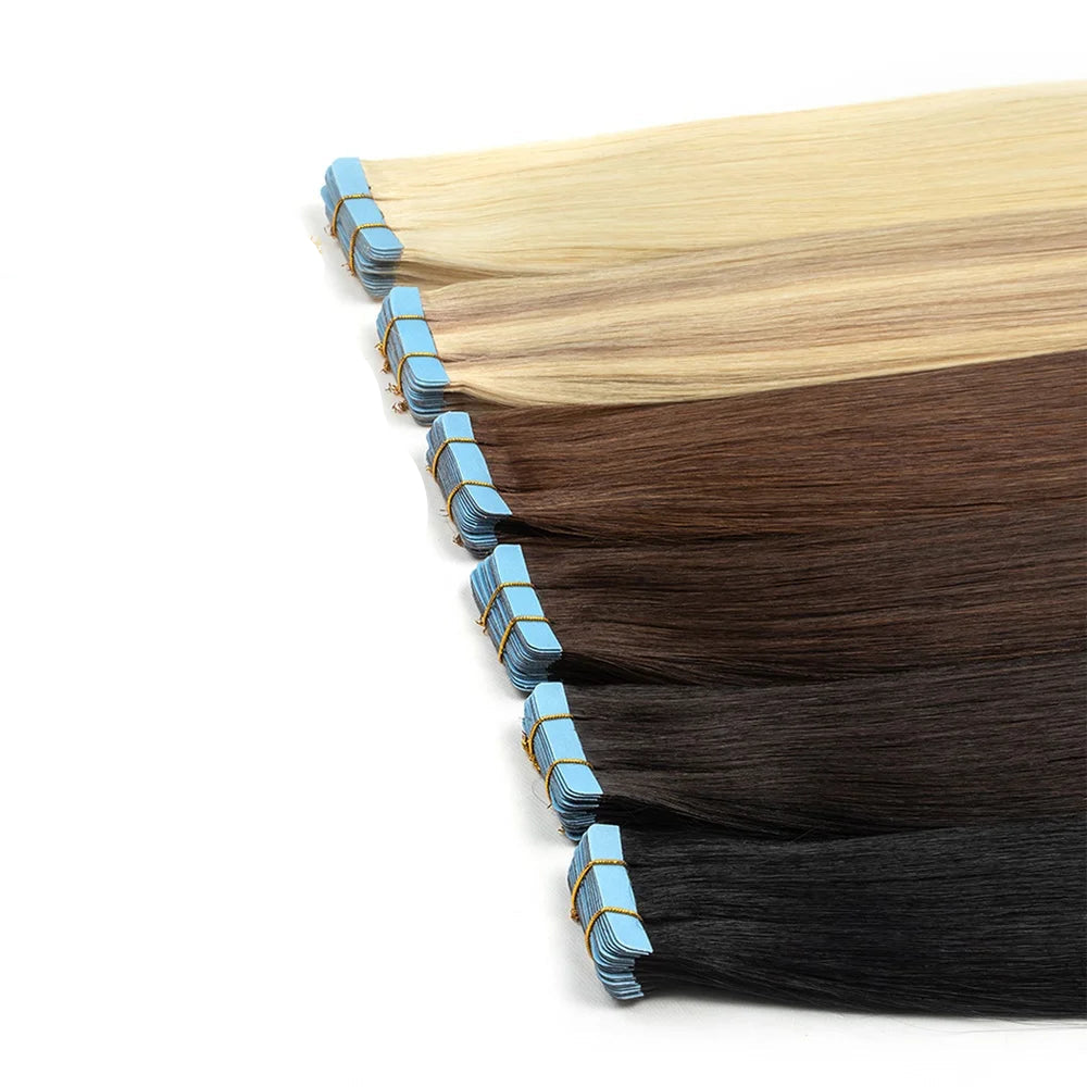 Premium Tape-In Human Hair Extensions - 100% Natural Straight Remy Hair | Easy Installation for Women (12"-24")