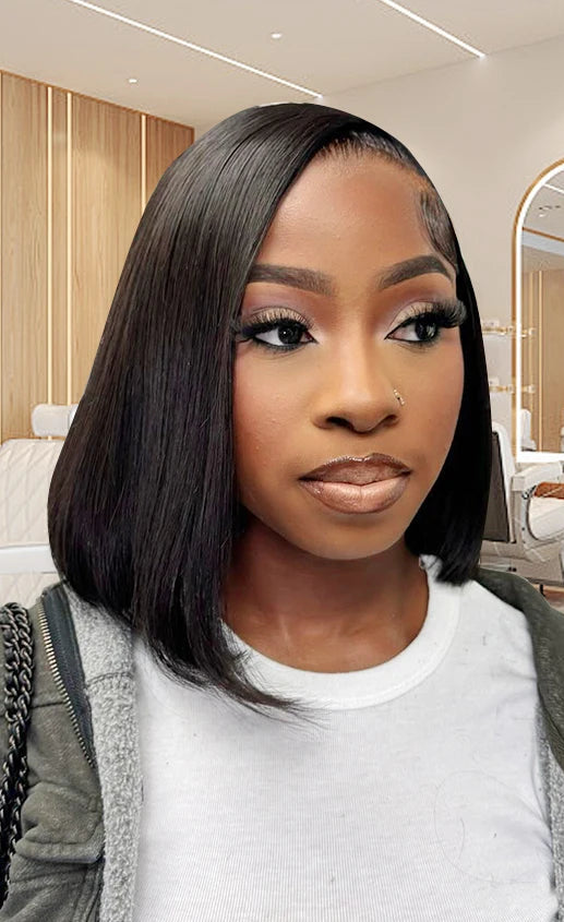 Straight Lace Front Wig – Short Length (4-16 Inch), Transparent Swiss Lace, 100% Human Hair