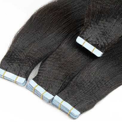 Light Yaki Straight Tape-In Human Hair Extensions | 100% Hair, Reusable, Seamless