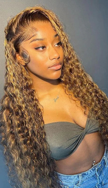 Hair Deep Wave Lace Front Wig – Long (26+ inches), Highlight P4/27, 13x4/13x6, 180%-200% Density