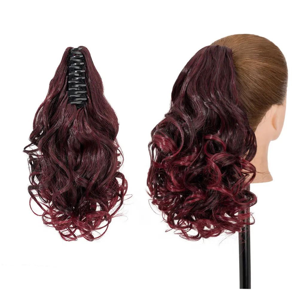 14-Inch Natural Curly Clip-In Hair Extensions – High-Quality Synthetic Fiber in Piano Colors