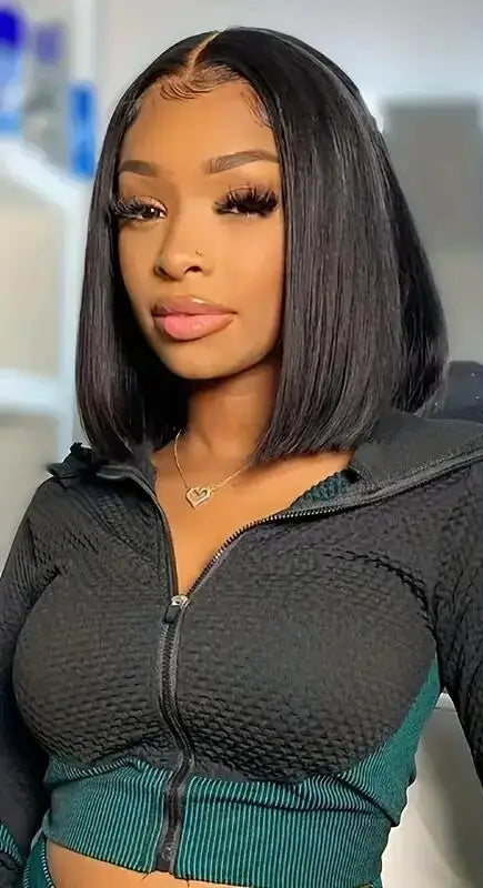 Glueless 4x4 Lace Front Straight Bob Wig – Natural Black Hair