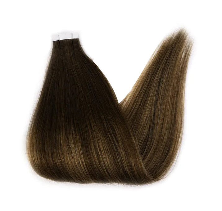 ZURIA Mini Tape-In Hair Extensions - 100% Human Hair, 12-24 Inch, 16 Pcs Straight Silky Extensions