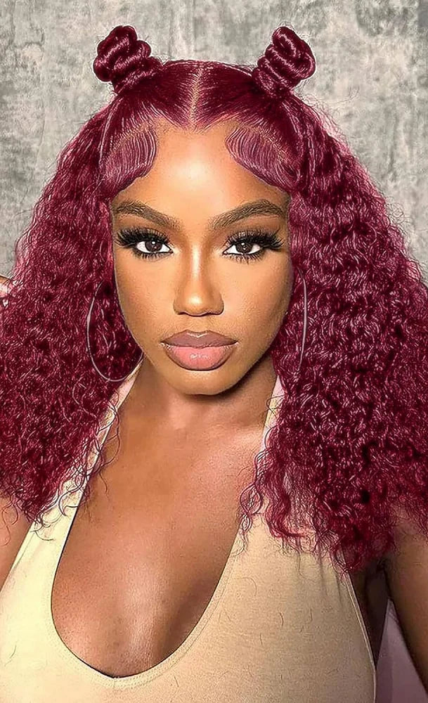 99J Burgundy Water Wave Lace Front Wig – 100% Hair, Pre-Plucked, 13x4 HD Lace, 180%-200% Density