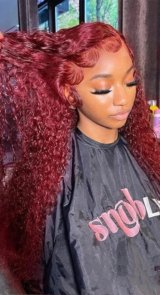 Premium 26+ Inch Burgundy Curly Human Hair Lace Front Wig – 13x4/13x6 HD Lace, Pre-Plucked Hairline