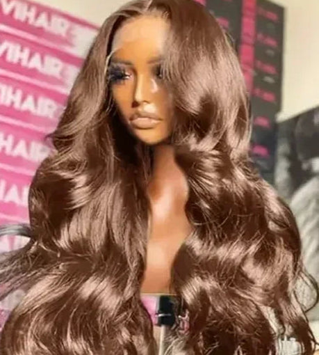 Enivuoso Chocolate Brown Body Wave Lace Front Wig – 13x4 HD Glueless Synthetic Wig with Baby Hair for Women