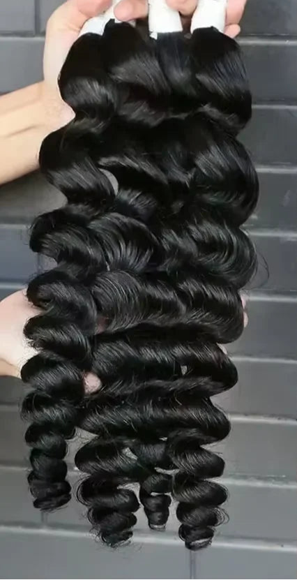 10A Loose Wave Virgin Human Hair Bundles - 100% Unprocessed, Natural Black, Can Be Dyed & Bleached, 12-34 Inch