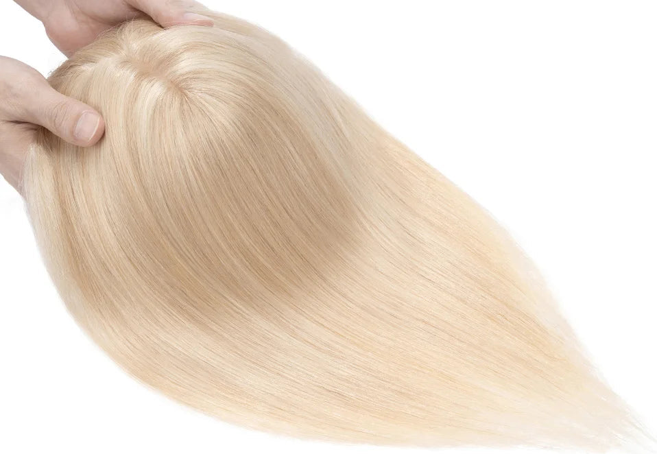 100% Human Hair Topper with Bangs – Natural Silk Base, Multiple Colors & Lengths