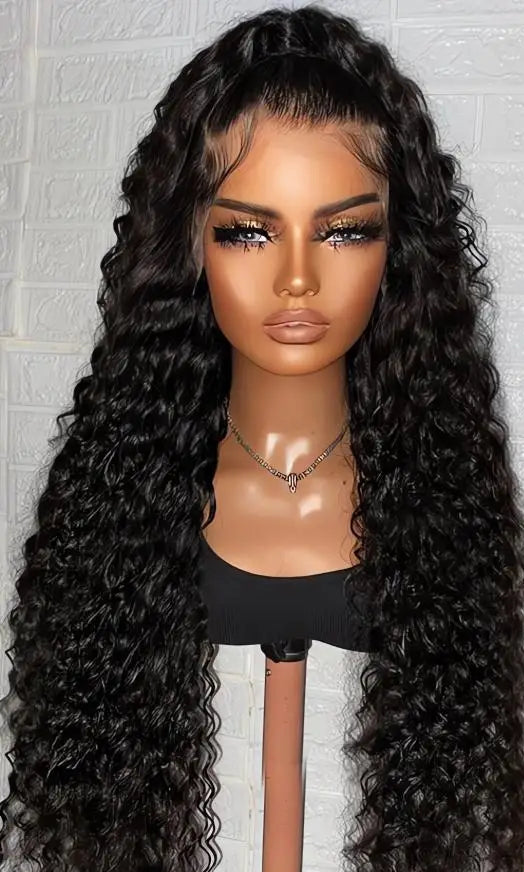 Luxury Deep Wave Lace Front Wig – 26+ Inch, HD Transparent Lace, Pre-Plucked, 180%-200% Density