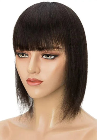 100% Human Hair Topper with Bangs – Lace Base, Natural Straight, Lightweight & Tangle-Free