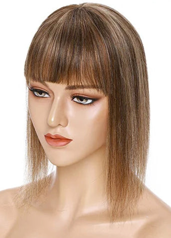 100% Human Hair Topper with Bangs – Lace Base, Natural Straight, Lightweight & Tangle-Free
