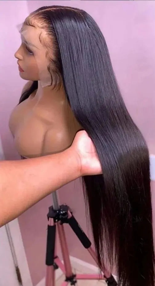 Long Straight Human Hair Lace Wig – 26+ Inches, Hair, Transparent Swiss Lace, Multiple Lace Sizes