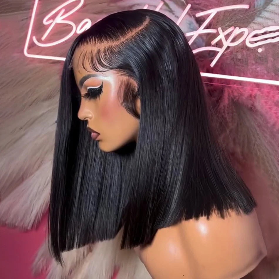 Straight Lace Front Wig – Short Length (4-16 Inch), Transparent Swiss Lace, 100% Human Hair