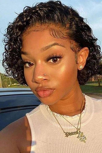 Pixie Curly Lace Front Wig – 100% Human Hair, Transparent Swiss Lace, Permable, Average Size