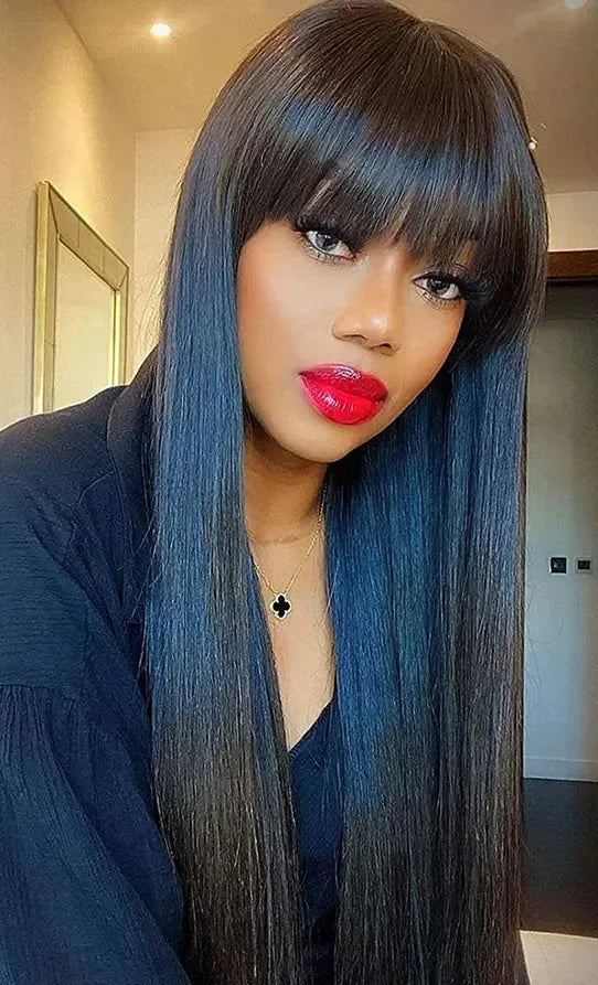 Straight Human Hair Wig – 150%/180% Density, Medium Cap Size, No Shedding, Low Maintenance