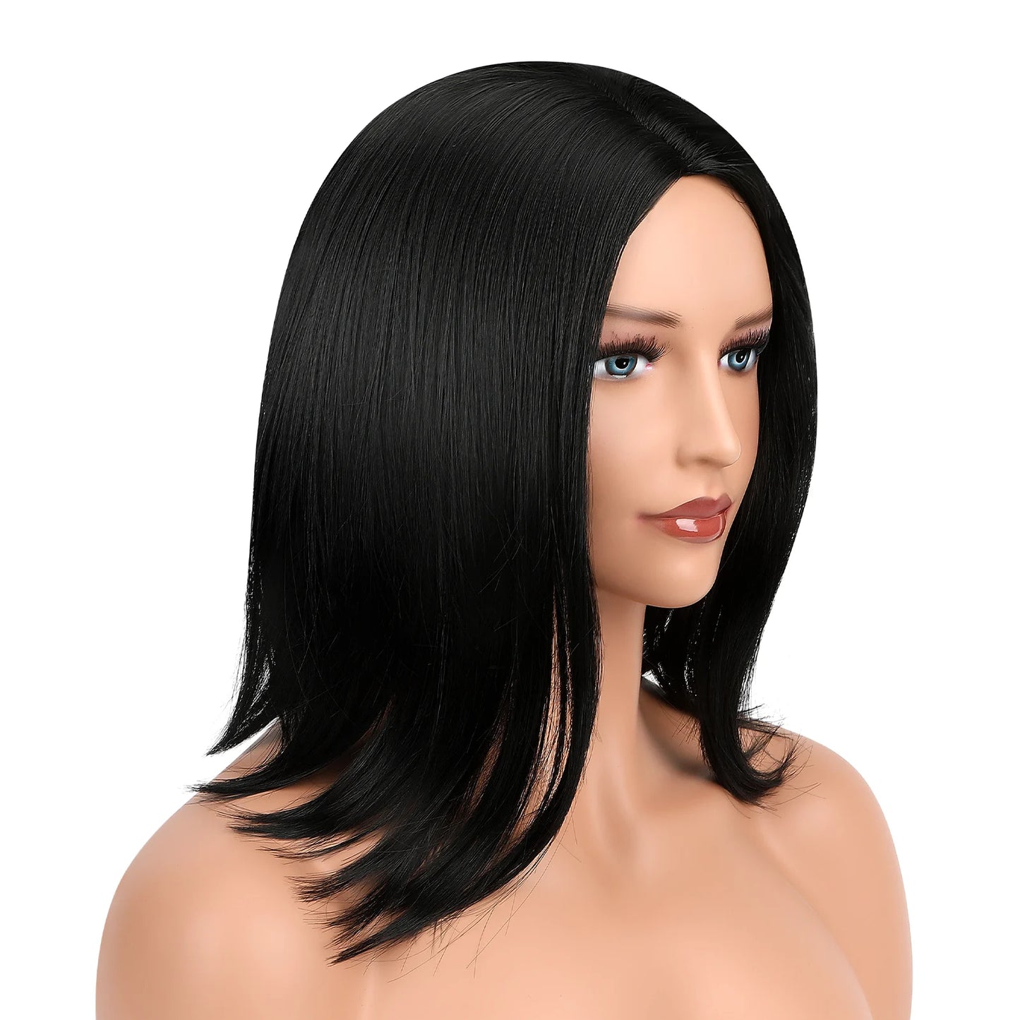 Black Mid Straight Wig for Women – Heat-Resistant Synthetic Hair, Natural Look for Daily Use & Cosplay