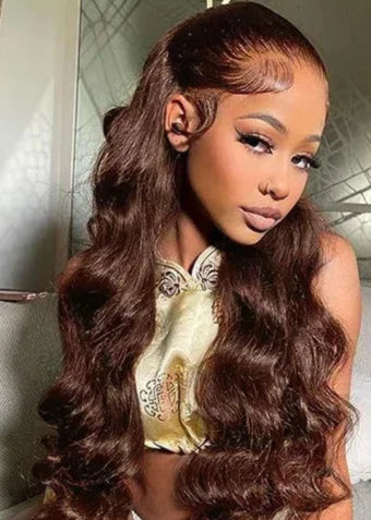 Enivuoso Chocolate Brown Body Wave Lace Front Wig – 13x4 HD Glueless Synthetic Wig with Baby Hair for Women