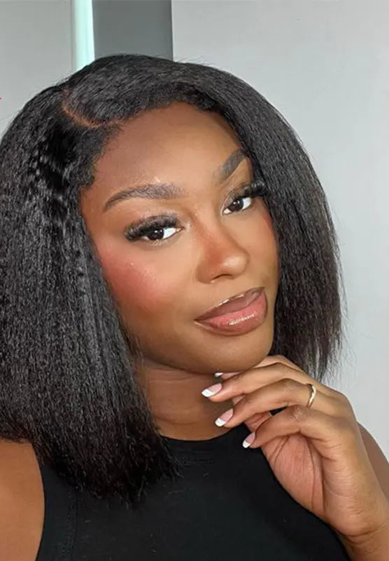 Peruvian Kinky Straight Human Hair Lace Bob Wig – 13*4 Frontal, 10-16 Inch, Swiss Lace, Adjustable Cap