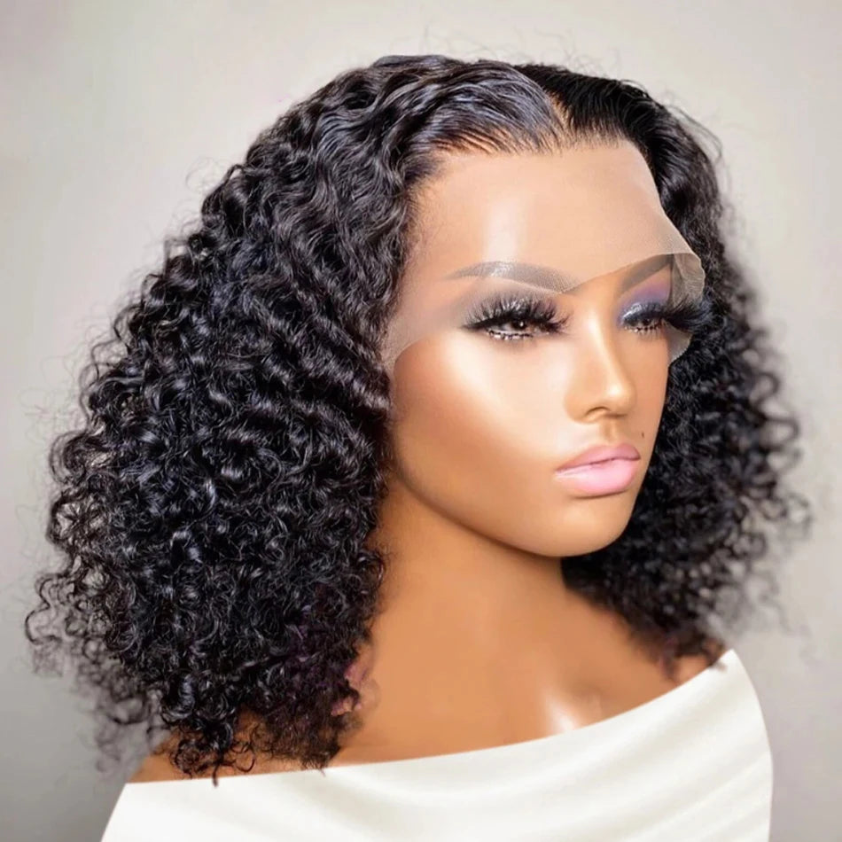Glueless Wear-and-Go Virgin Curly Bob Wig – 100% Human Hair, 10-18 Inch, Natural Black