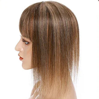 100% Human Hair Topper with Bangs – Straight Style, Natural Hairline, Tangle-Free