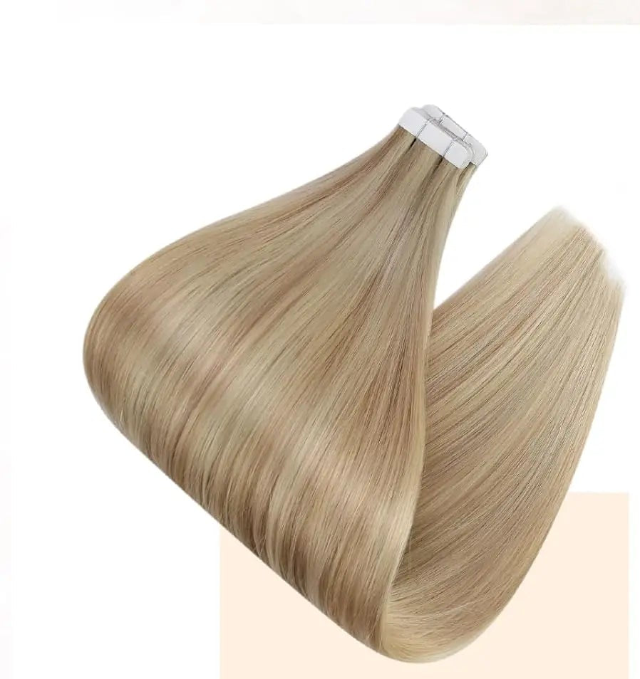 100% Real Human Remy Tape-In Hair Extensions – Straight, Natural Hair – 12-24 Inch, 20 Pieces, Seamless Skin Weft
