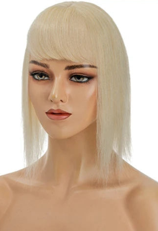 Human Hair Topper with Bangs – Silk Base, 100% Real Hair, Multiple Colors & Lengths