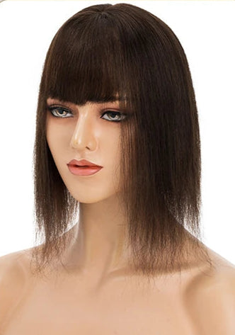Human Hair Topper with Bangs – Silk Base, 100% Real Hair, Multiple Colors & Lengths