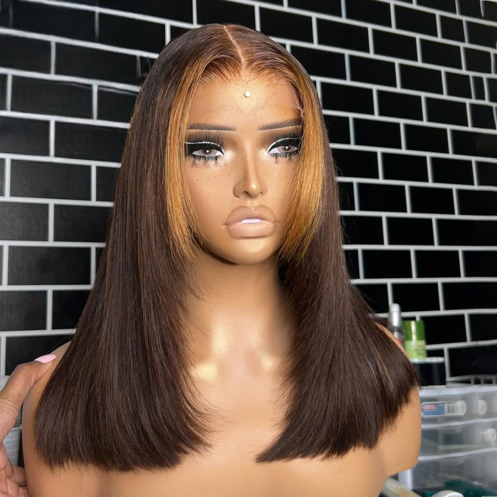 Straight Layered Lace Front Synthetic Wig – T-Part Glueless Design with Natural Pre-Plucked Hairline