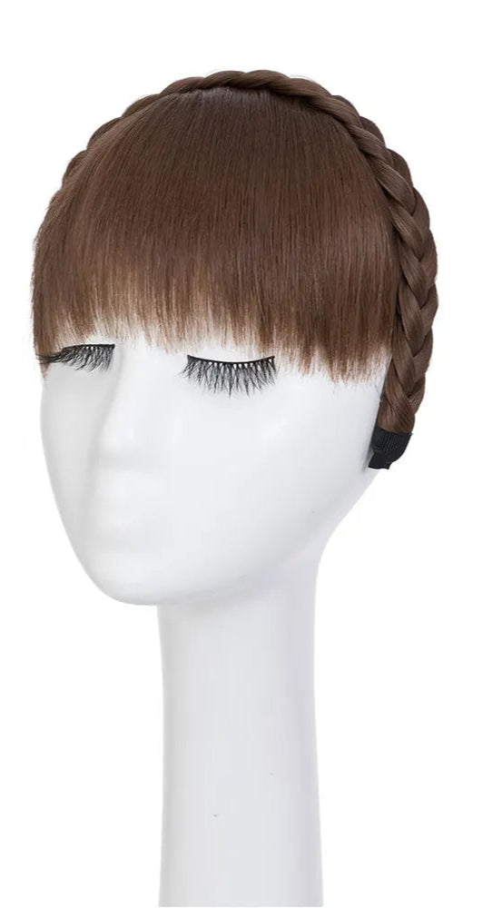 French Bangs Wig – Pure Color High-Temperature Fiber Hairpiece with Blunt Bangs for Daily & Cosplay Use