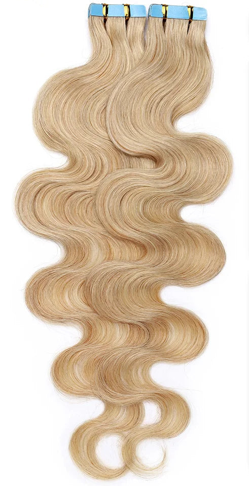 Premium Tape In Hair Extensions – 100% Human Hair, Wavy, Ombre & Piano Colors, 12" to 24", Reusable, Length & Volume Enhancement, Dyeable & Permed