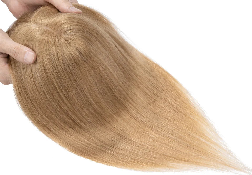 100% Human Hair Topper with Bangs – Natural Silk Base, Multiple Colors & Lengths