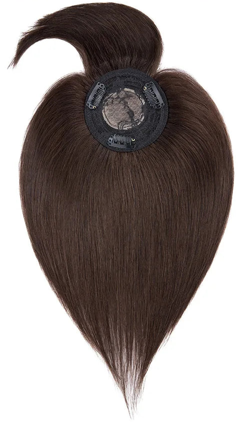 Premium Human Hair Topper with Bangs – 100% Real Hair, Straight, Natural Hairline