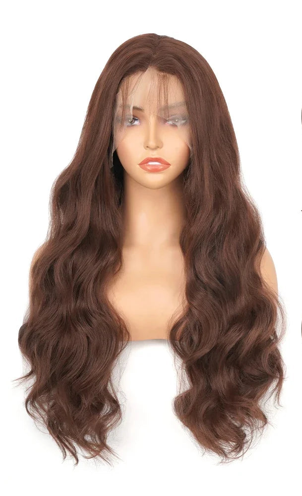 Long Wavy Synthetic Lace Front Wig for Black Women – Heat-Resistant Natural Black Wigs, Swiss Lace, Daily Use