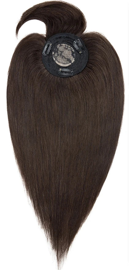 100% Human Hair Topper with Bangs – Lace Base, Natural Straight, Lightweight & Tangle-Free