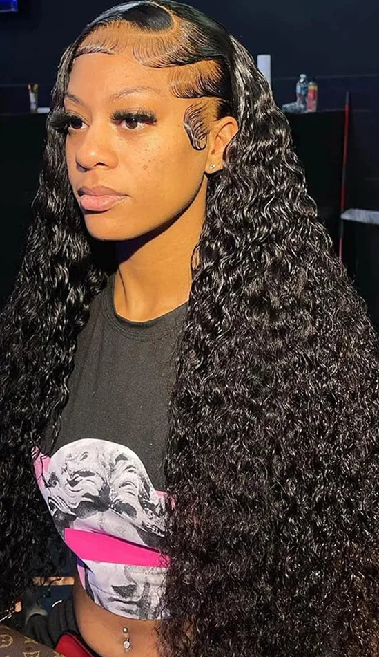 Long Deep Wave Lace Front Wig – 26+ Inch Hair, Swiss Lace, Transparent Lace Closure