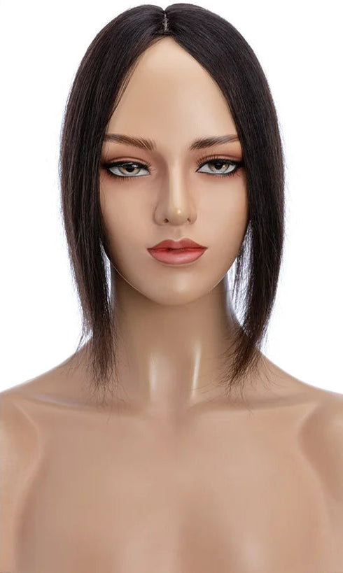 100% Indian Human Hair Topper with Silk Base - Natural Straight, Tangle-Free & Lightweight