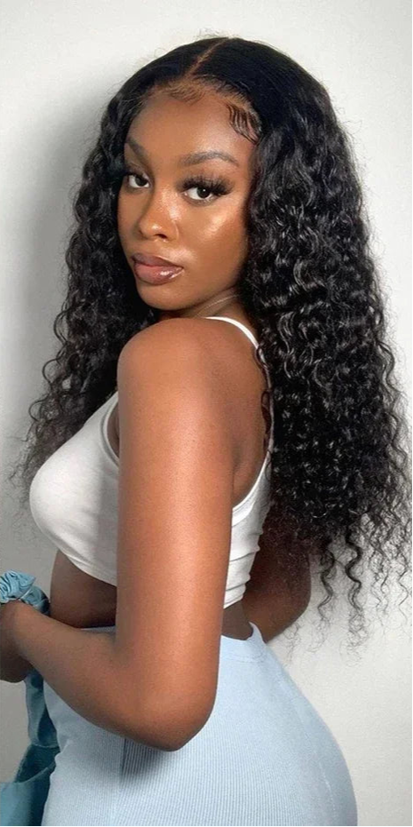 Long Deep Wave Hair Lace Front Wig – 26+ Inches, Transparent Lace, Luxe Natural Look