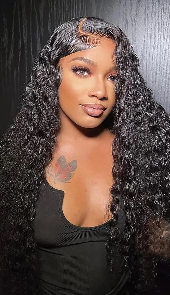 Long Deep Wave HD Lace Front Wig – 100% Hair, 26+ Inch, Hand-Tied, Swiss Lace, Dark Brown Lace