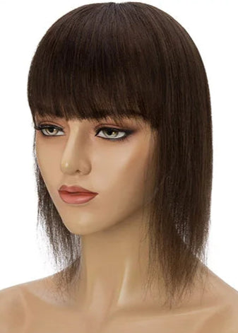 100% Human Hair Topper with Bangs – Lace Base, Natural Straight, Lightweight & Tangle-Free