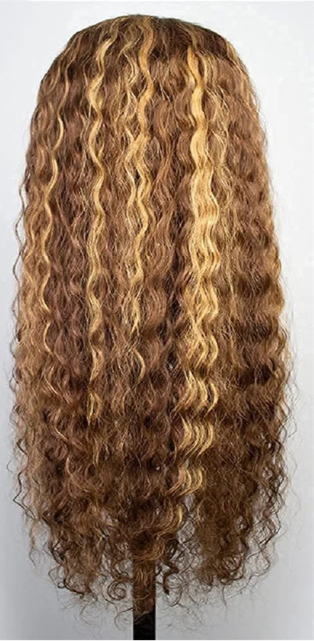 13x4 Highlight Curly Lace Front Wig – Honey Blonde Deep Wave, 100% Hair