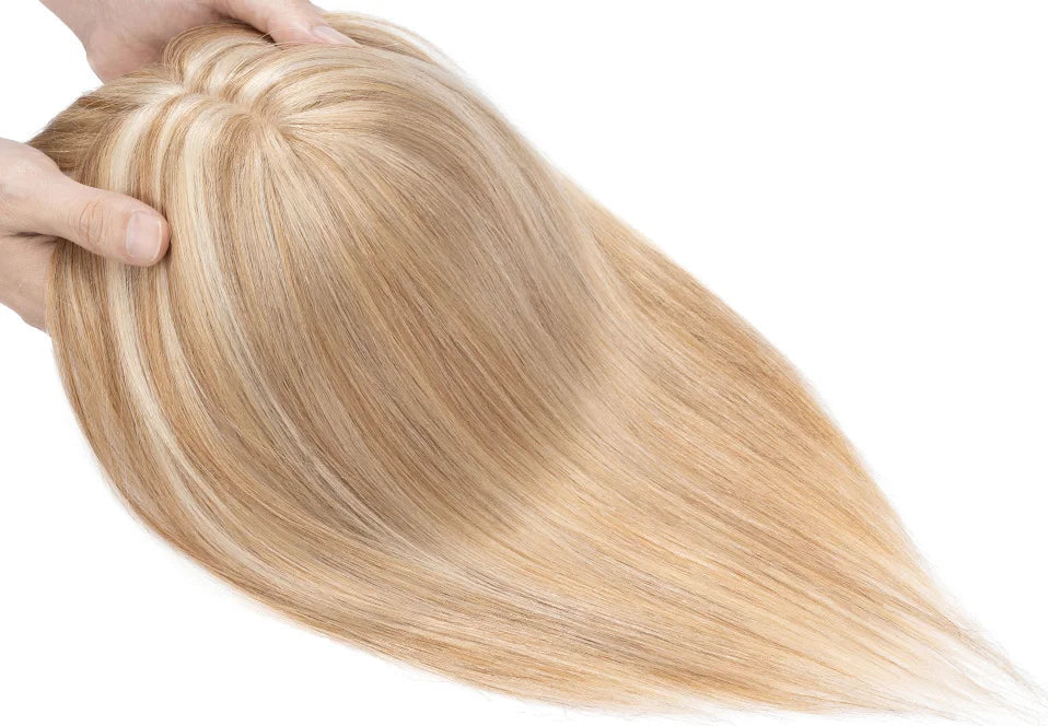 100% Human Hair Topper with Bangs – Natural Silk Base, Multiple Colors & Lengths