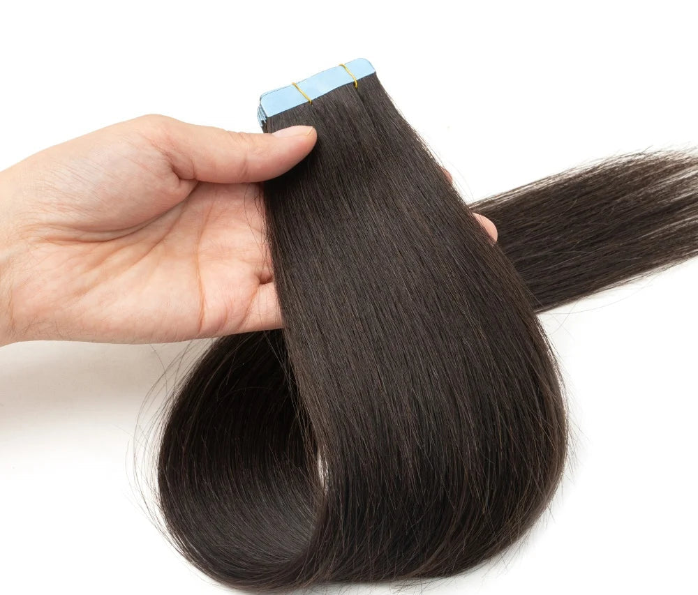 Premium Tape-In Human Hair Extensions - 100% Natural Straight Remy Hair | Easy Installation for Women (12"-24")