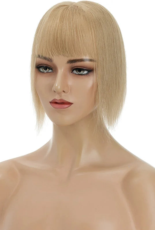Premium Human Hair Topper with Bangs | Straight Silk Base 100% Real Hair